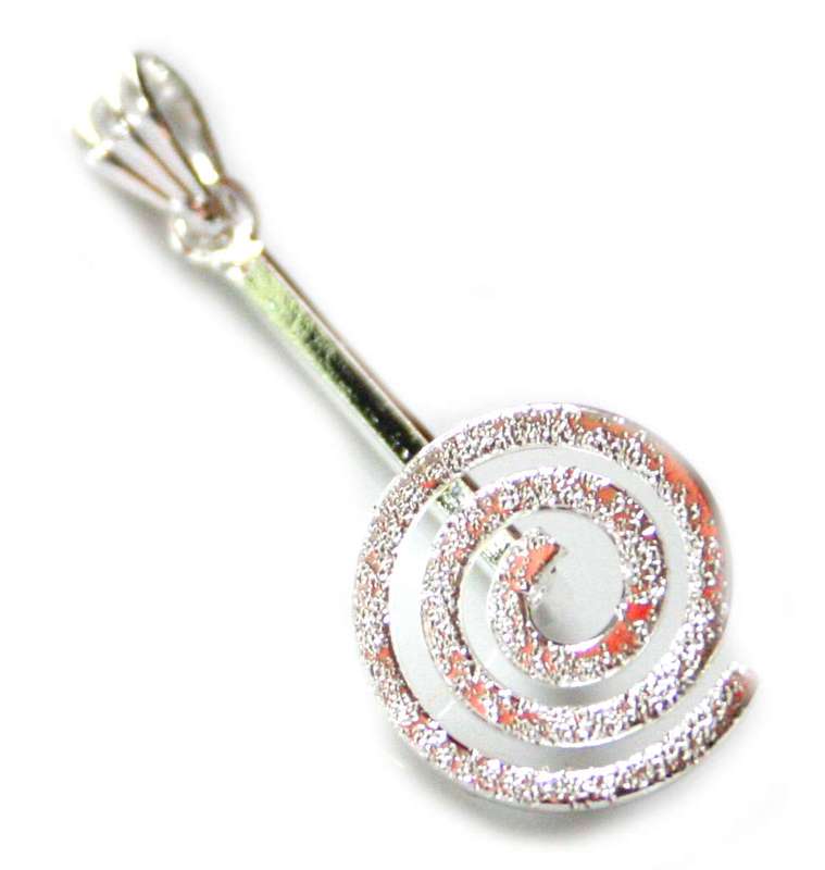 Nickel free donut bail, sandblast spiral design, bright silver, 45mm