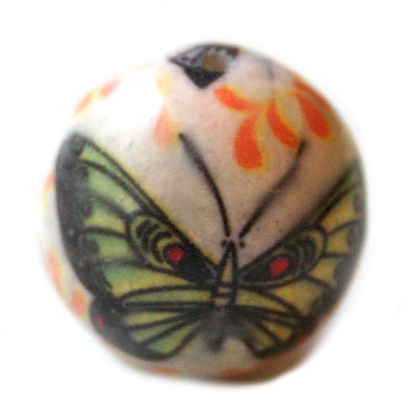 Gemstone bead w butterfly print, 21mm