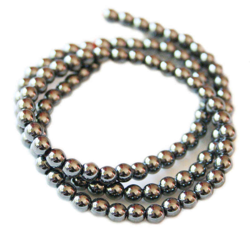 Hematite bead string, round, 4mm, 40cm