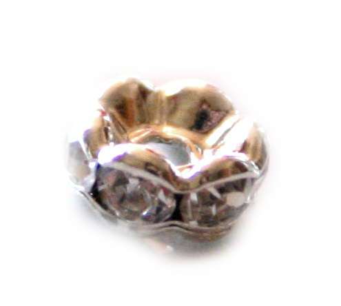 6 x Round wavy rondelle w clear rhinestones, 7mm