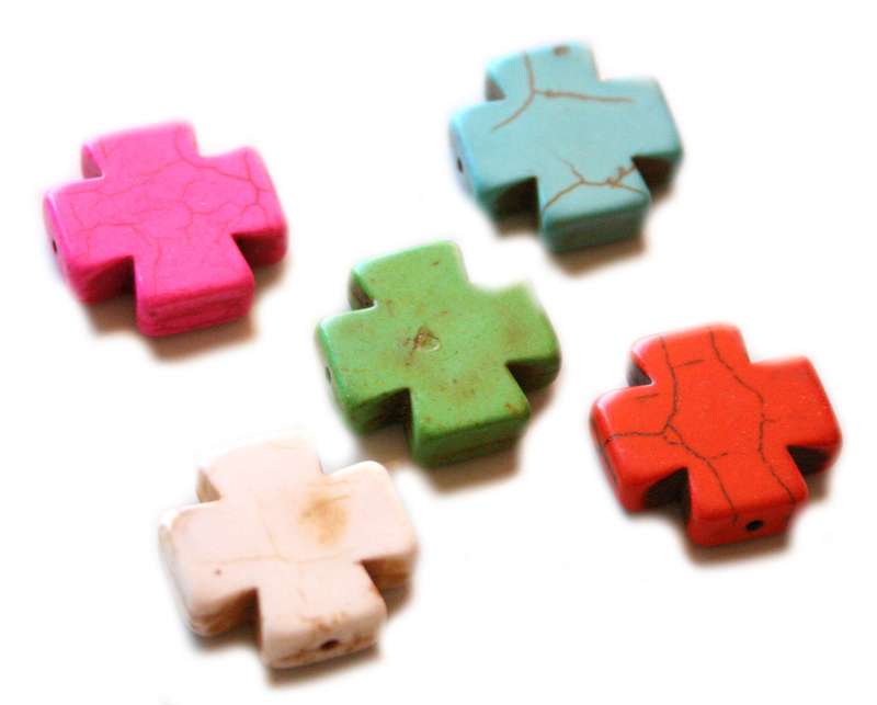 20mm Coptic Cross Howlite Bead Assorted Colours