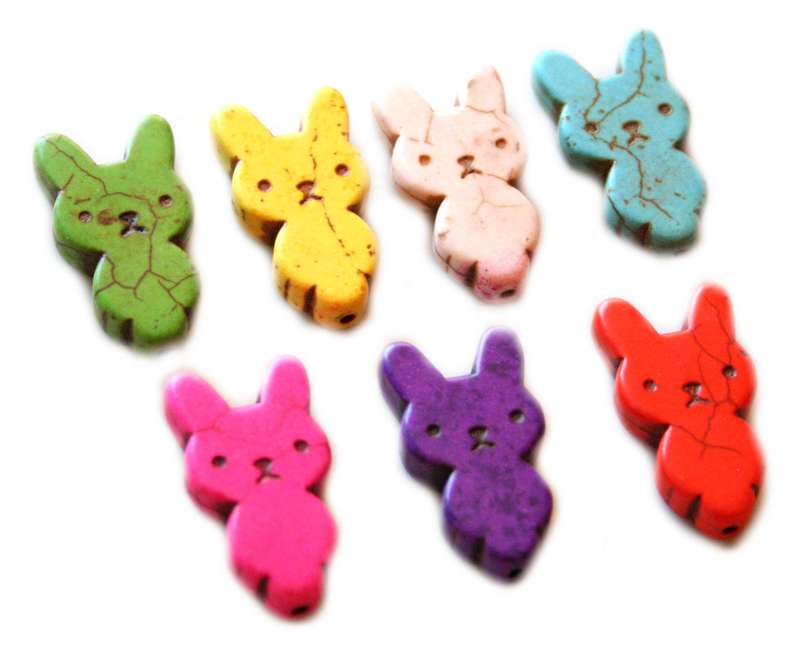 28mm Rabbit Howlite Bead Assorted Colours
