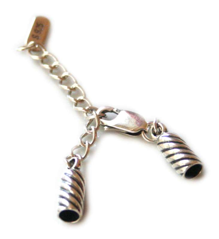925 Silver lobster clasp w fixed ends & extender chain, 16mm
