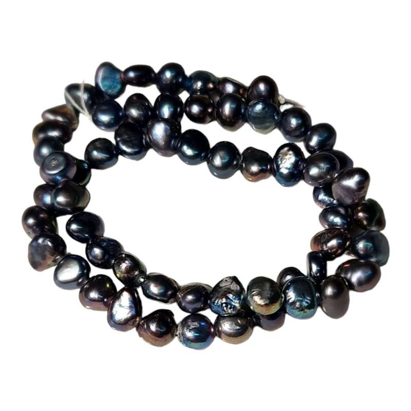 Rainbow grey freshwater pearl string, flatback, 6-7mm, 40cm