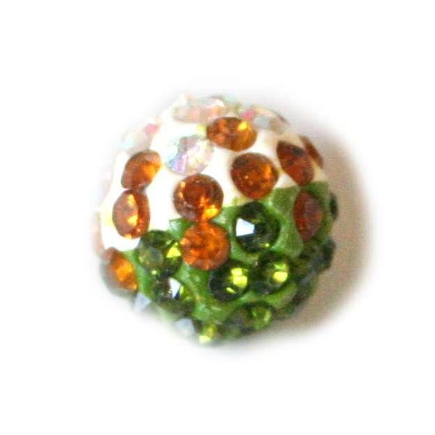 2xOmbre rhinestone bead, green / gold, 12mm
