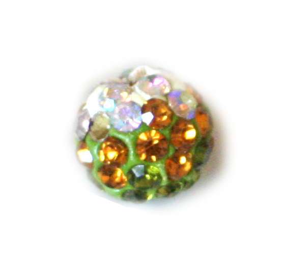 2xOmbre rhinestone bead, gold / green, 8mm
