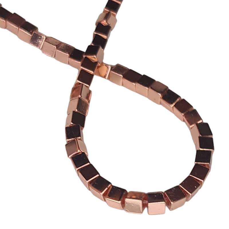 Hematite bead string, squares, rose gold, 3mm, 40cm