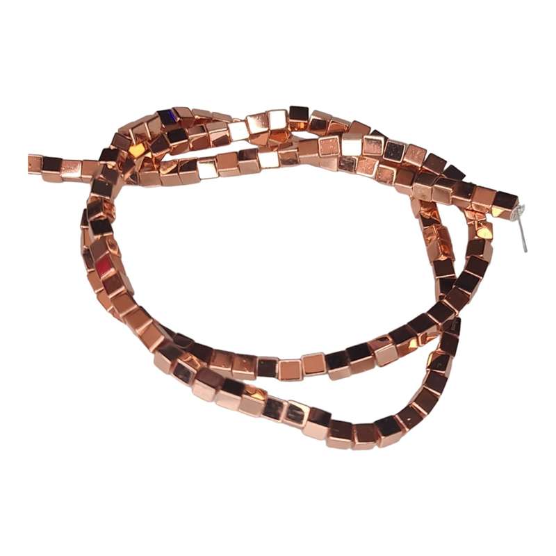 Hematite bead string, squares, rose gold, 3mm, 40cm