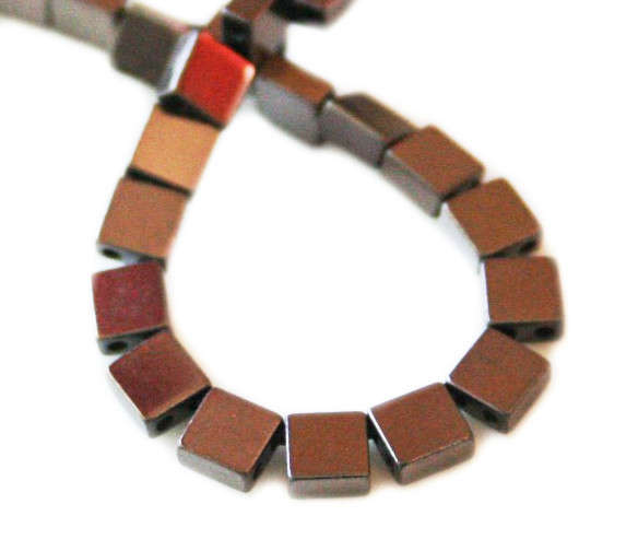 Colored Hematite bead string, metallic chocolate, square, 2-string, 4mm, 38cm