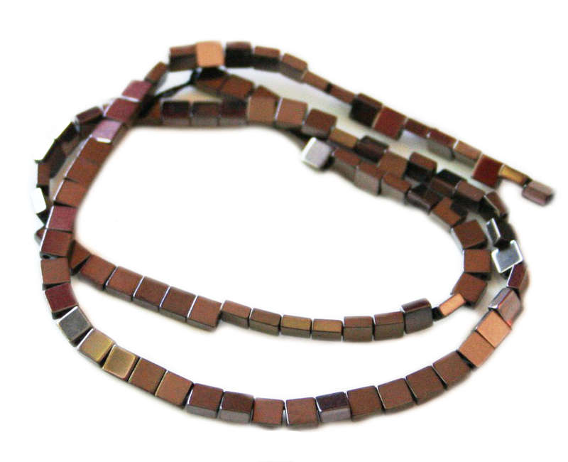 Colored Hematite bead string, metallic chocolate, square, 2-string, 4mm, 38cm