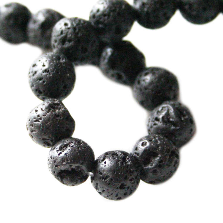 Black Lava bead string, round, 10mm, 40cm