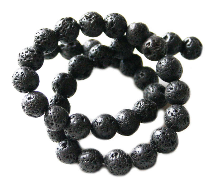 Black Lava bead string, round, 10mm, 40cm