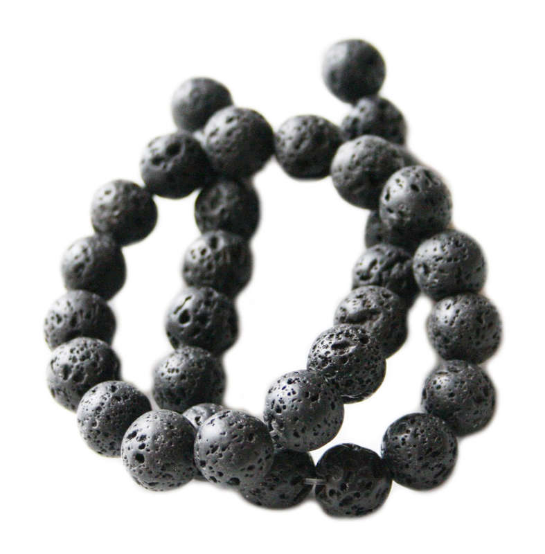 Black Lava bead string, round, 15mm, 40cm