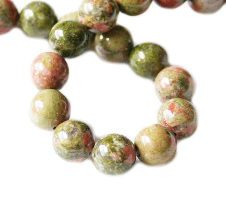 Unakite bead string, round, 12mm, 40cm