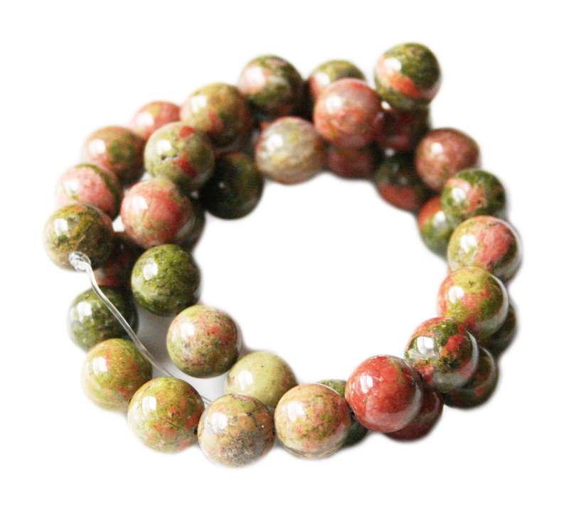 Unakite bead string, round, 12mm, 40cm