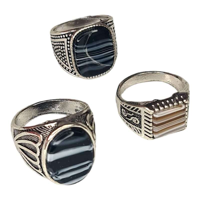 Dress ring w resin agate, black / brown, assorted & sizes