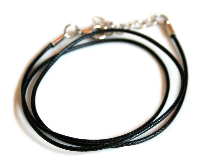 Black woven faux leather string w clasp, 2mm, 60cm