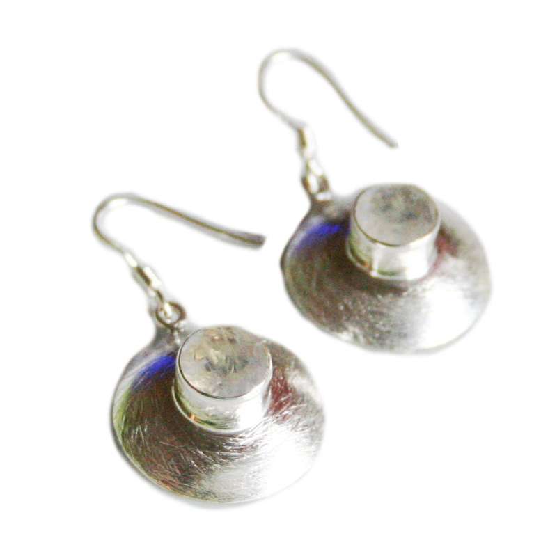 Round Moonstone earrings in 925 silver, brushed finish, 38mm