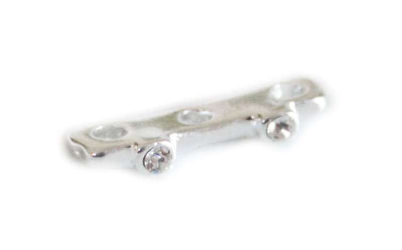 2 x Nickel free spacer w rhinestones, 3 hole, bright silver, 15mm