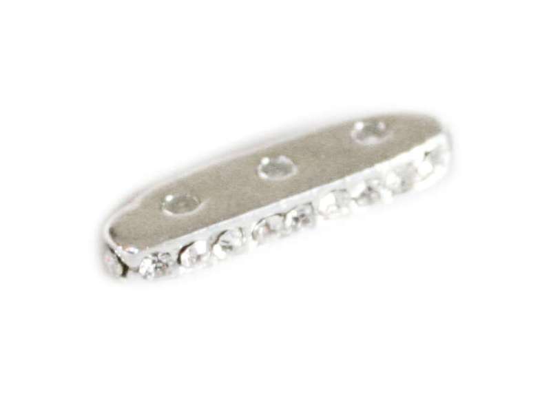 Nickel free spacer w rhinestones, 3 hole, bright silver, 17mm