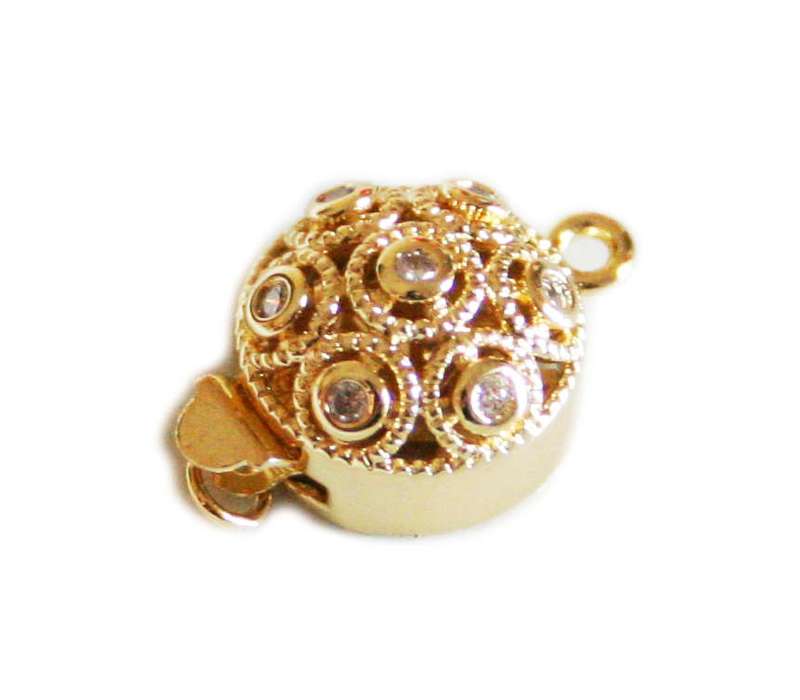 Nickel free box clasp w rhinestones, gold colored, 16mm