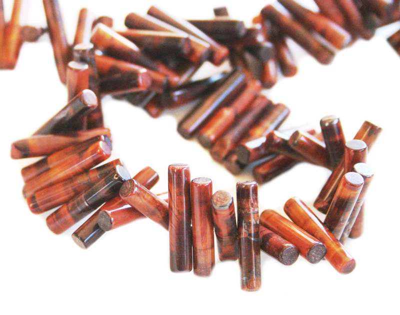 Red Tiger Eye bead string, cylindrical sticks, 5x18mm, 40cm
