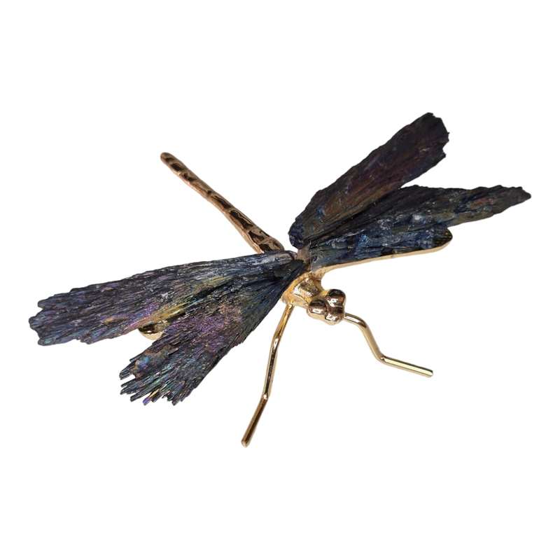Tourmaline dragonfly, electroplated aura, 12x8x3cm