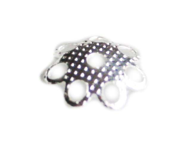 50 x Nickel free daisy bead cap, bright silver, 8mm