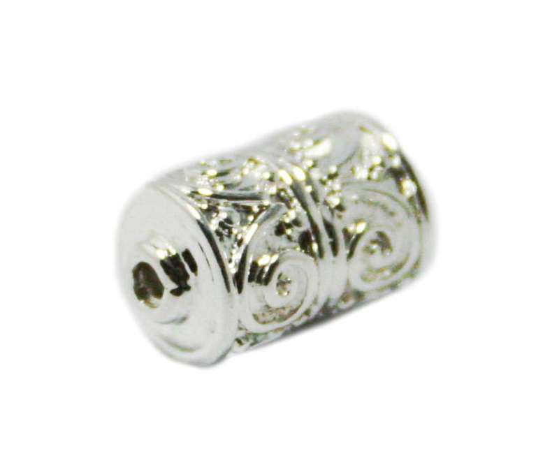 Nickel free double filigree bead, bright silver, 7x12mm