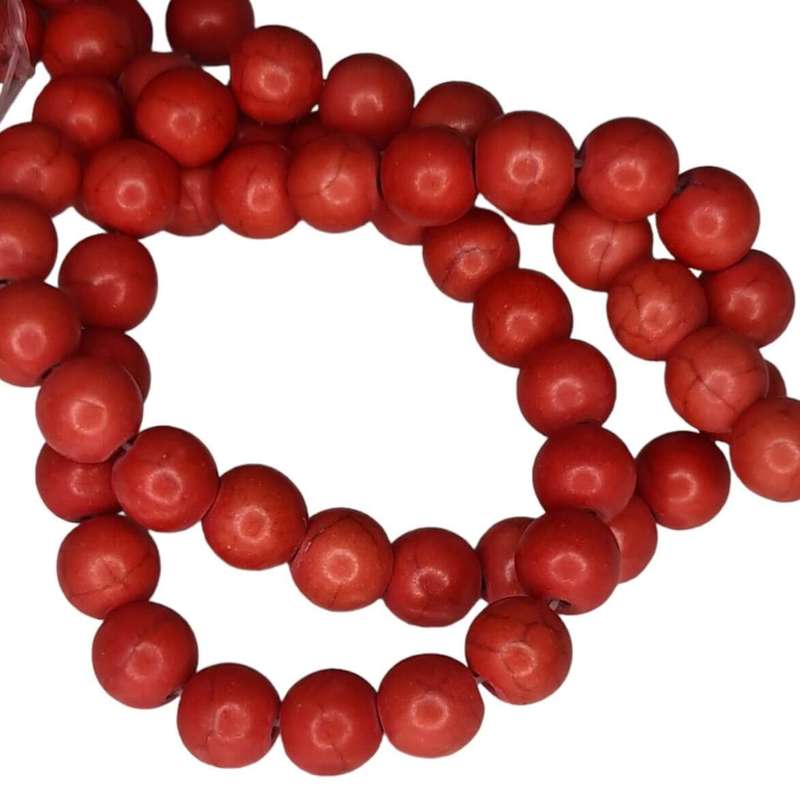 Colored Howlite bead string, red, round, 8mm, 40cm