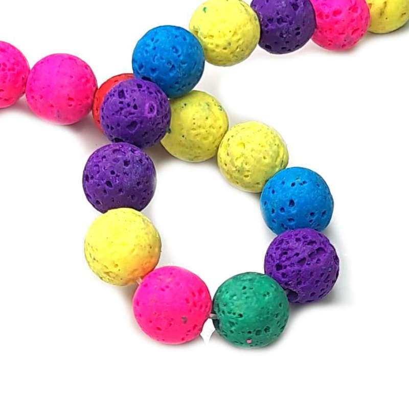 Multi colored Lava bead string, round, 8mm, 40cm