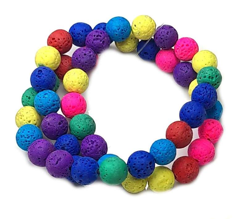 Multi colored Lava bead string, round, 8mm, 40cm