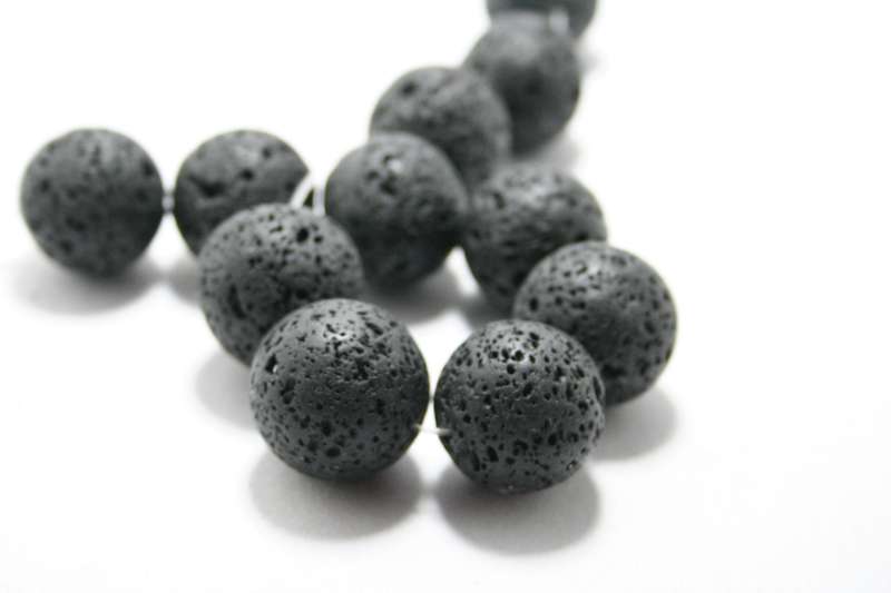 Black Lava bead string, round, 18mm, 40cm