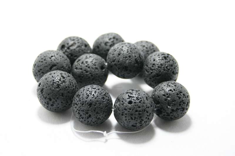 Black Lava bead string, round, 18mm, 40cm