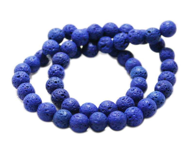 Navy Lava bead string, round, 9mm, 40cm