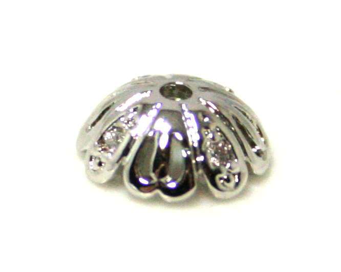 2 x Nickel free bead cap w rhinestones, 8mm, AAA