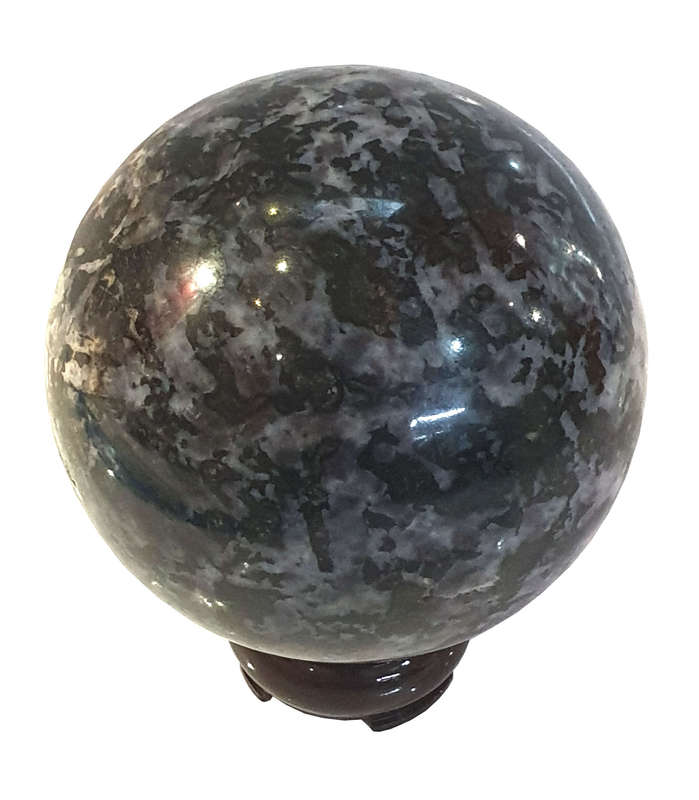 Indigo Gabbro sphere w stand, 90mm high