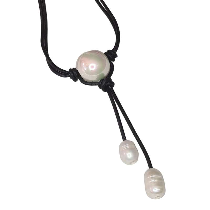 Freshwater pearl necklace, black string, 45cm
