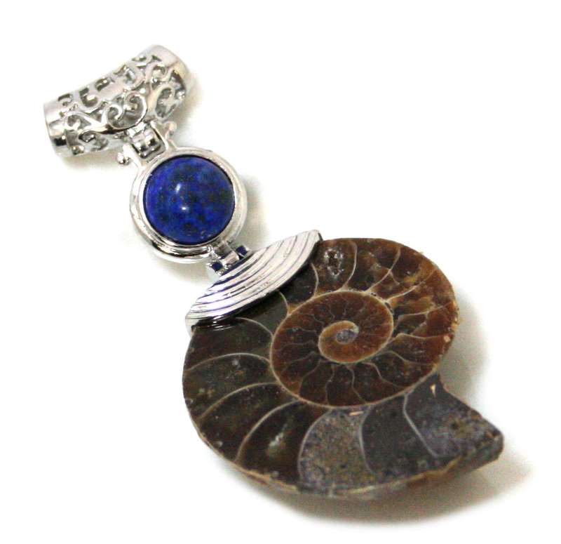 Ammonite and Lapis Lazuli pendant, 75mm - Silver Hills 0.02kg