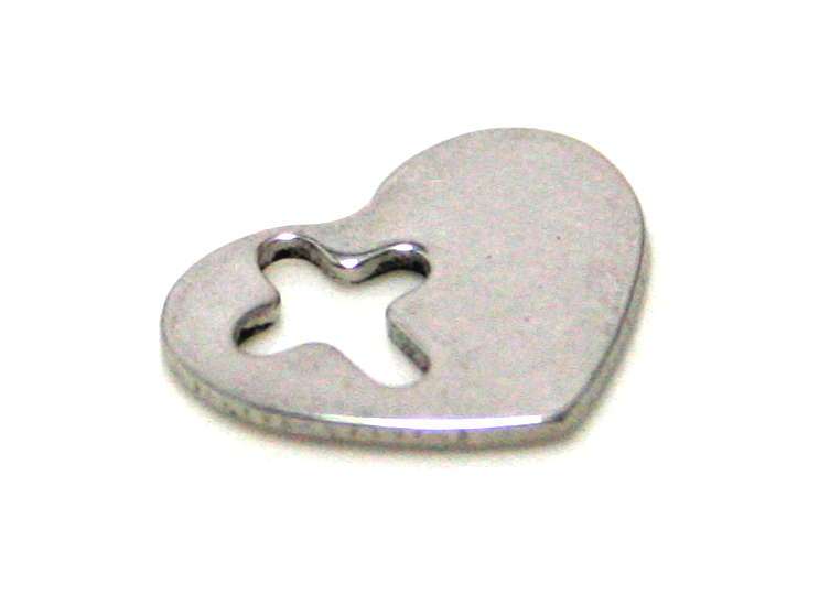 2 x Heart w cross charm in stainless steel, 10mm