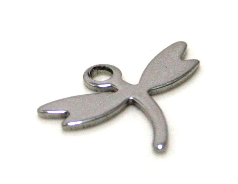 2 x Dragonfly charm in stainless steel, 17mm