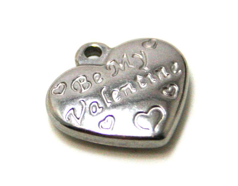 Heart "be my Valentine" charm in stainless steel, 17mm