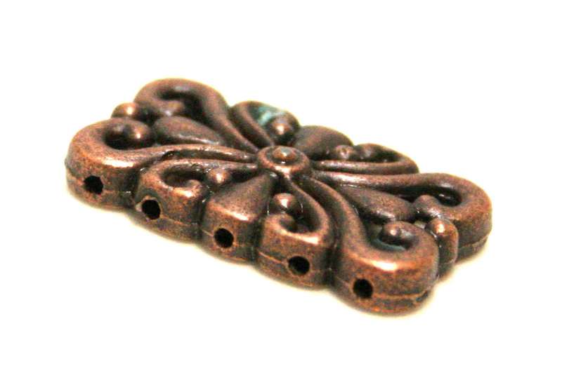 2 x Damask spacer, 5 row, copper, 15x25mm