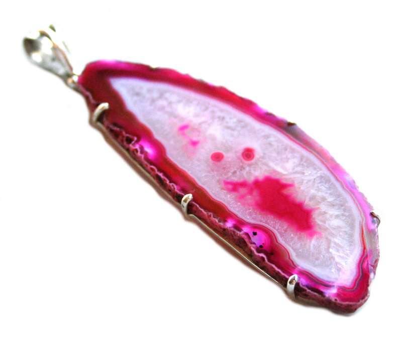 Pink Agate slice pendant in 925 silver, 95mm incl. bail