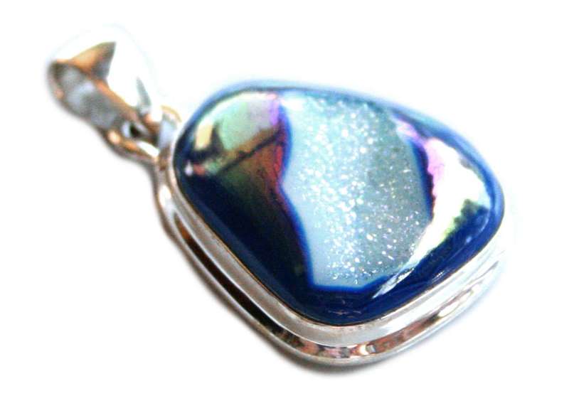 Blue Aura Druzy pendant in 925 silver, 35mm incl. bail