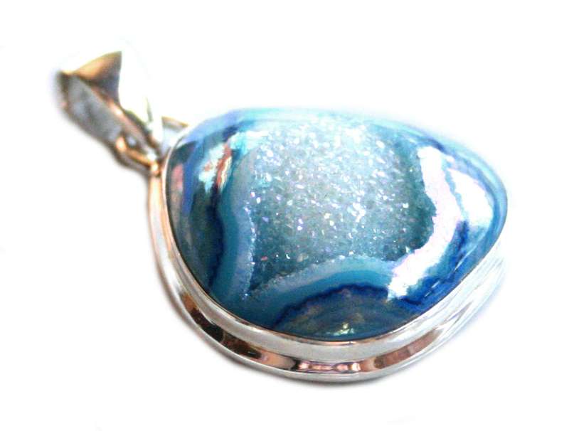 Blue Aura Druzy pendant in 925 silver, 35mm incl. bail