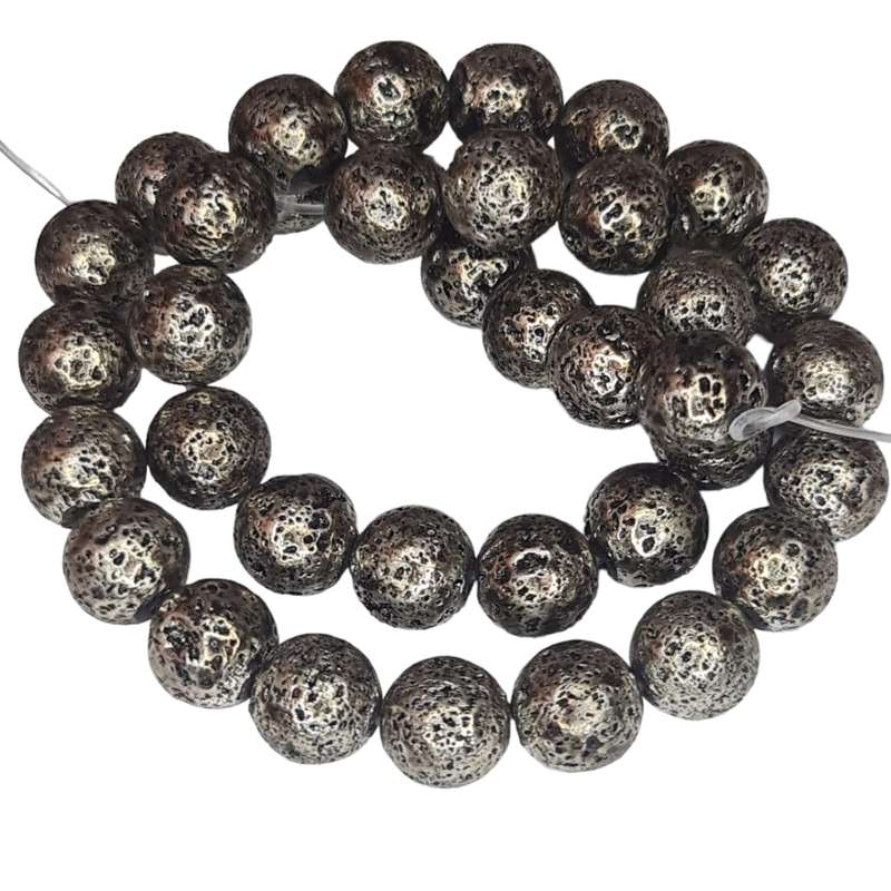 Metallic Bronze Lava bead string, round, 10mm, 40cm