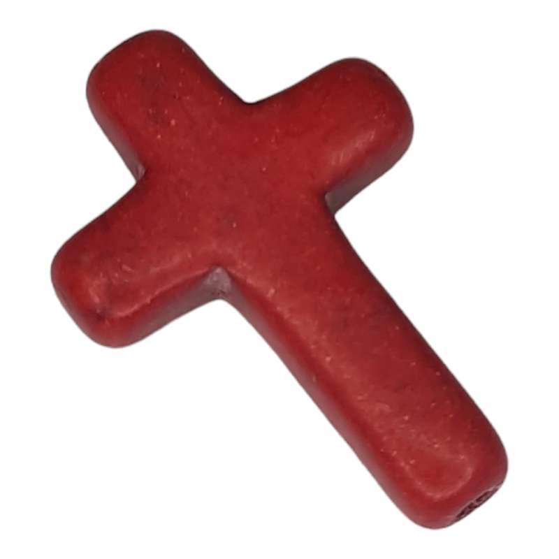 Howlite cross bead, red, 20x30mm