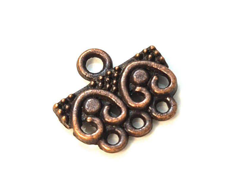 4 x Heart spacer, 1 - 3, copper, 15x16mm