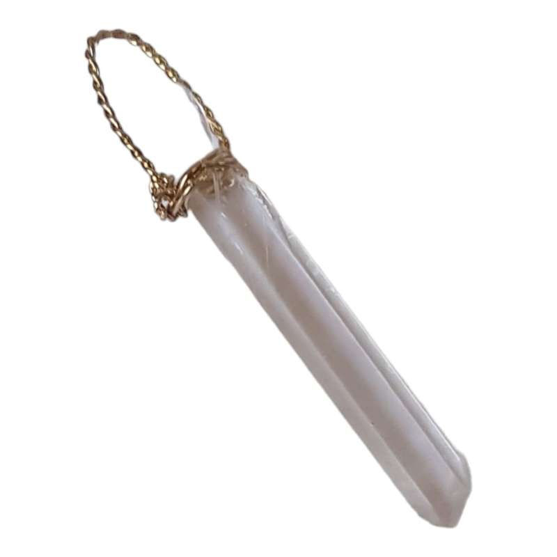 Quartz slender point pendant, wire wrapped, gold, 30-40mm